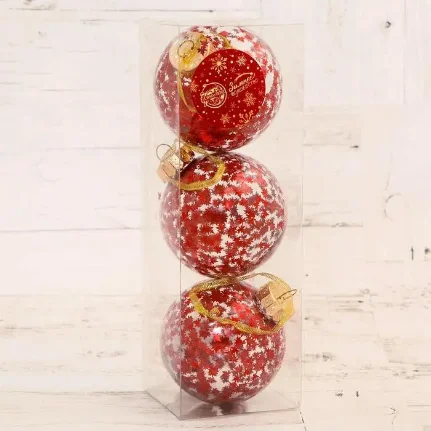Фото для Набор шаров Праздничное настроение листочки, красный пластик d-8 см, 3шт