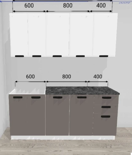 Фото для Кухня Призма 1,8 МДФ Белый (Белый супермат/Асфальт супермат/Столешница Кастилло)