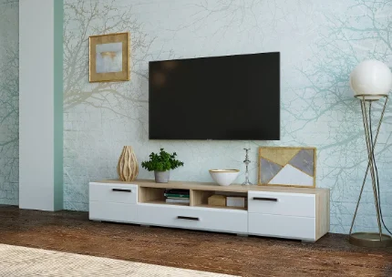 Фото для Тумба ТВ Ларго 2000 (Дуб сонома/Белый глянец)