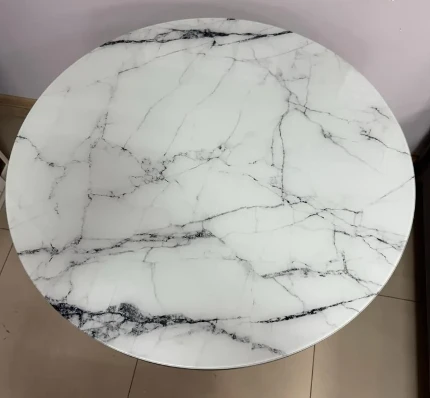 Фото для  Стол Джаз Стекло 870*870 (Черный матовый / Гранит белый 2) САН