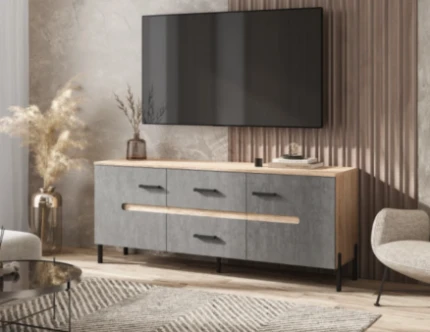 Фото для Ким Тумба ТВ МЕТАЛЛ (Бетон Темный, Сонома) МИФ