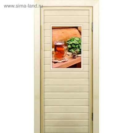 Фото для Дверь для бани со стеклом (40*60), "Банька у реки-1", бронза, 190×70см, коробка из осины 5014587