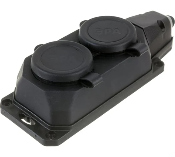 Фото для Колодка ЭРА K-2e-B-IP44 2гн c/з 16A каучук, черная