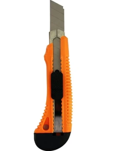 Нож с выдвижным лезвием 18 мм, пластиковый корпус, металлическая направляющая, Вихрь