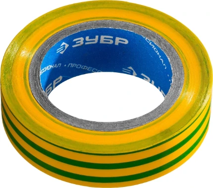 Фото для ЗУБР ЭЛЕКТРИК-10, 15 мм х 10 м, 6 000 В, желто-зеленая, не поддерживает горение, изолента ПВХ, Профессионал (1233-6)