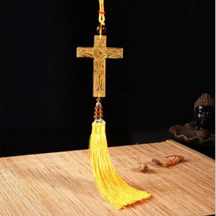 Фото для Подвеска на зеркало крест/распятие лазурит желтый