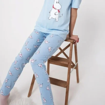 Фото для Пижама женская цвет голубой у футболка штаны хлопок кулирка с лайкрой