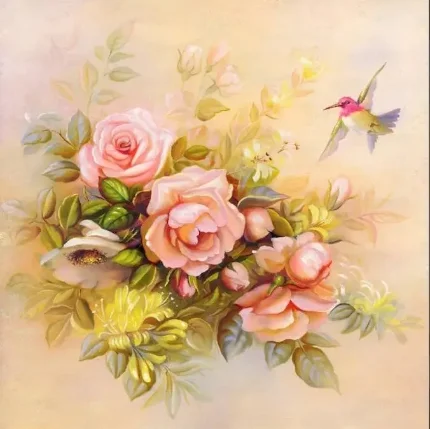 Фреска STEINBAU AMUR "Розы розовые, колибри"