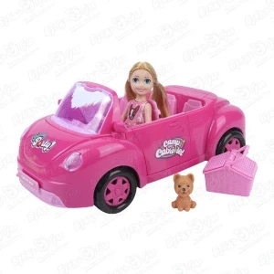 Фото для Набор игровой Кукла миниатюрная на розовой машине