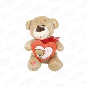 Фото для Игрушка мягкая Медведь бежевый с сердцем и красным бантом