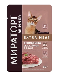 Фото для "Winner" 80г/24 Extra Meat корм д/кош. Говядина Black Angus в соусе