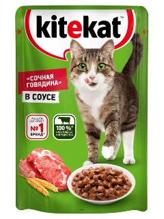 Фото для КИТИКАТ (KiteKat) пауч 85 грамм СОЧНАЯ ГОВЯДИНА соус